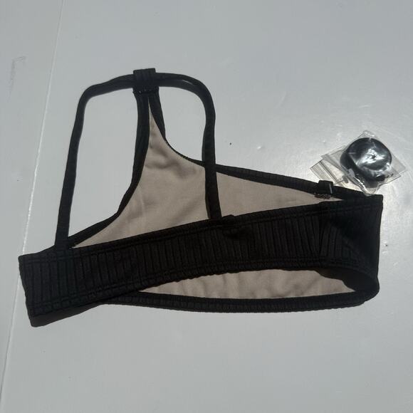 Art Class Girls Swim Bikini Top S (6/7) Black Ribbed One Shoulder NWT + Strap - Picture 3 of 5